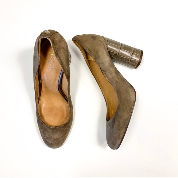 COACH Ophelia 7 B Suede Croc Embossed Heels - Picture 3 of 8